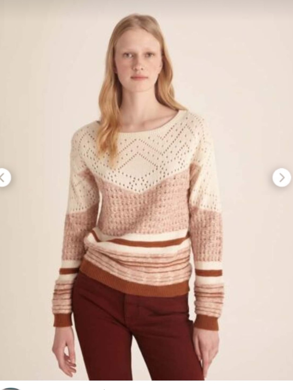 MARINA V Paris Wool Blend Sweater Medium Eyelet Stripe Texture Cozy Fall Unique